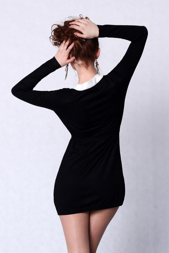 4204-1 Buttoned tunic tied at the waist - black