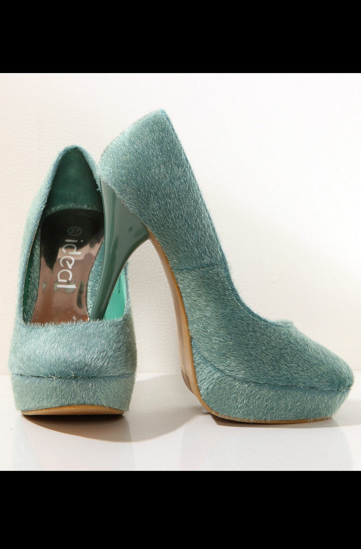 3117-3 High heels and platform with a teddy bear - green