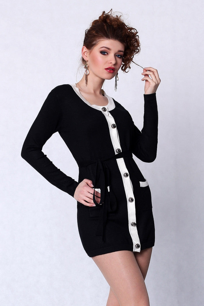 4204-1 Buttoned tunic tied at the waist - black